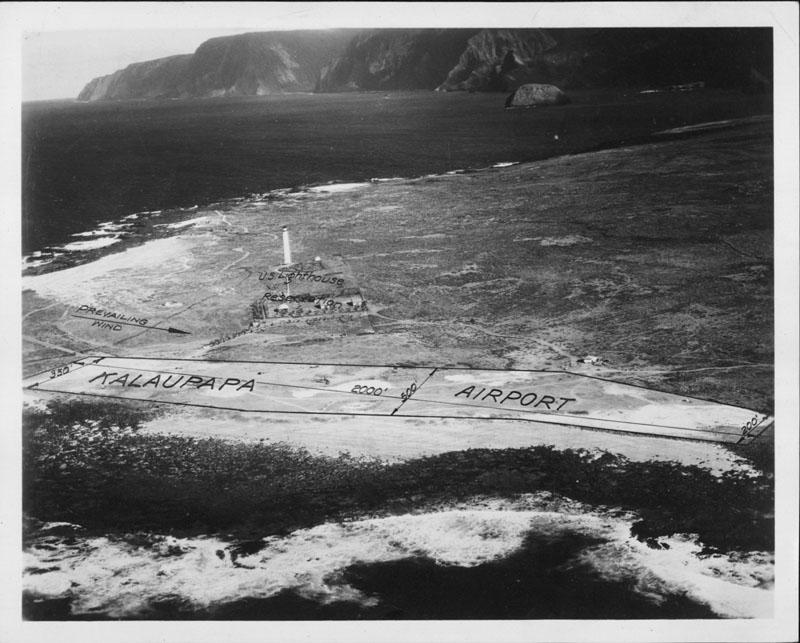 Pp-2-4-003aerial view of proposed kalaupapa airport, molokai, including the lighthouse.