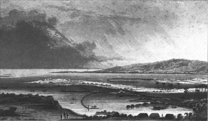 Niuhelewai --fish ponds at honoruru, oahu, 1836, by john murray, after robert dampier
